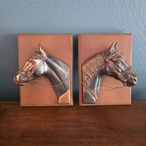 2 Vintage Framed Equestrian Horse Head in Relief 3D 8" X 6" Bronze Copper